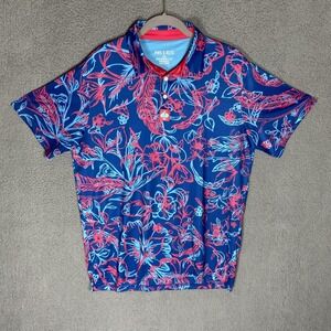 Pins & Aces Polo Shirt Mens L Floral Cabo Ocean Golf Performance Lightweight